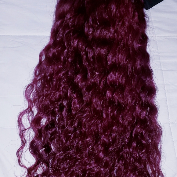 24 inch plum color deep wave human hair headband wig - Picture 3 of 7